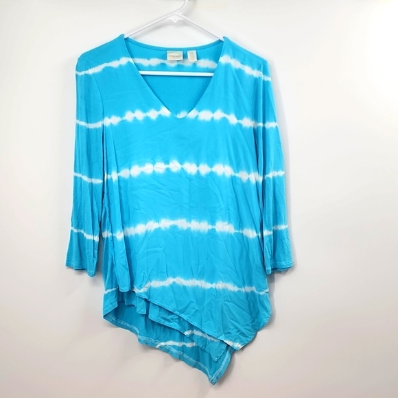 Chico's Tops - Chicos size 0 blue asymmetrical hem tie dye long-sleeved blouse